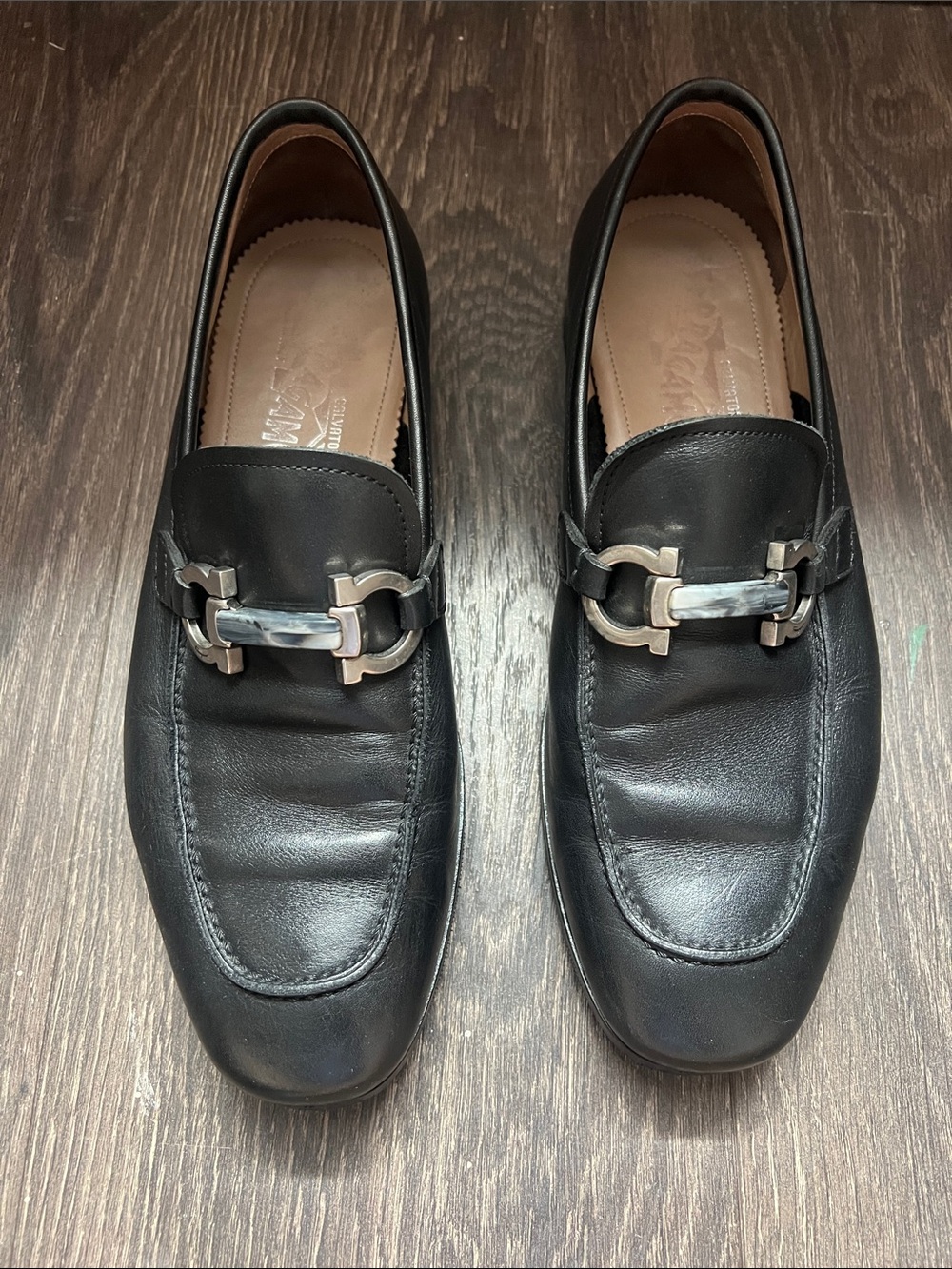 Salvatore Ferragamo Men’s Shepard Marble Gancini Bit Leather Apron-Toe Loafers